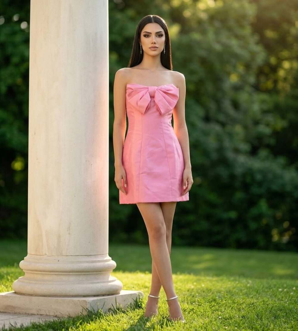 She+Sky Strapless Oversized Bow Fit & Flare Pink Mini Dress NWT/Size: L